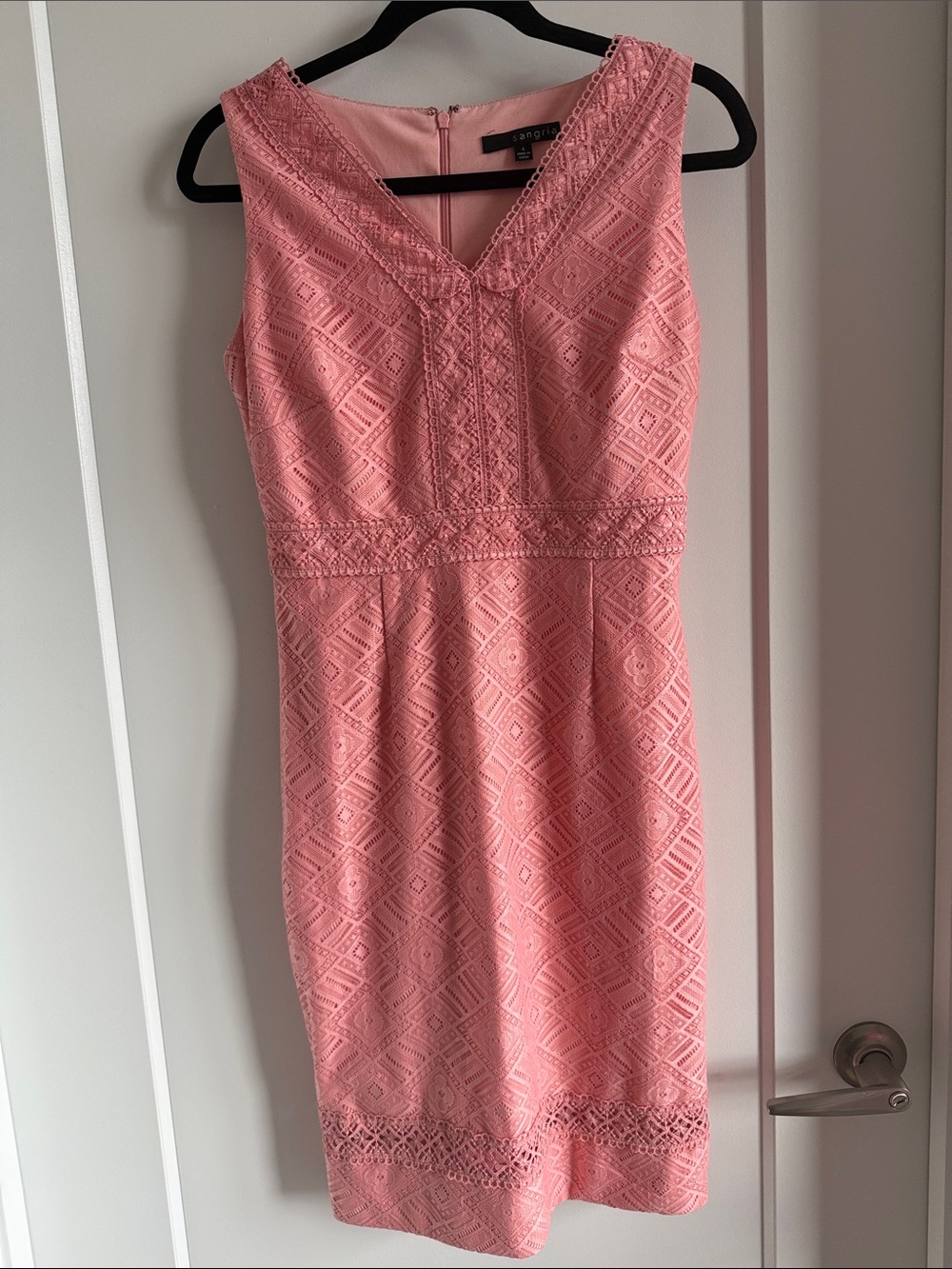 Sangria Pink Sleeveless V-Neck Lace Midi Dress